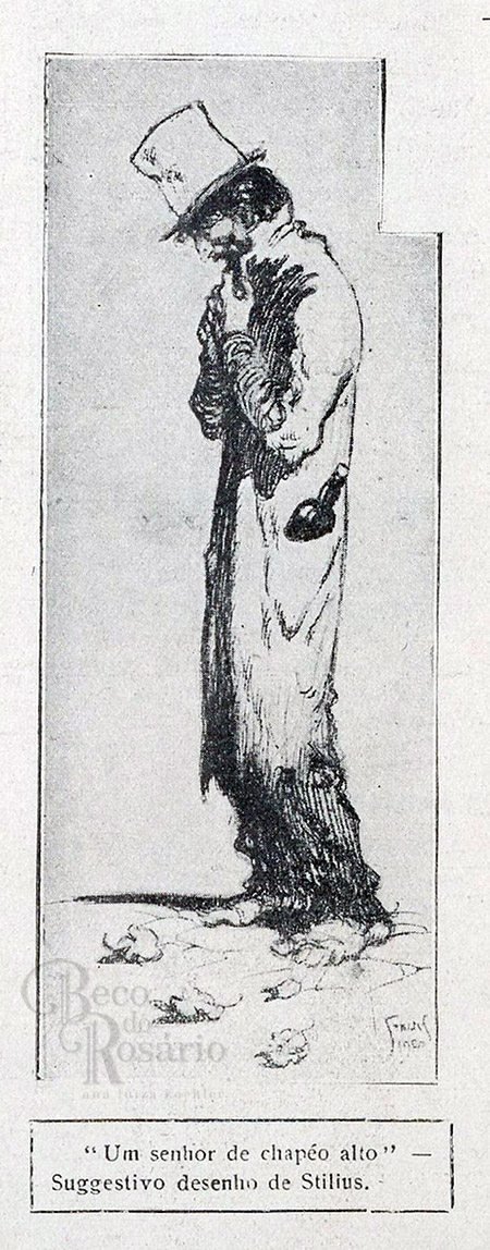 "Um senhor de chapéo alto". Revista "A Mascara", BNDigital, 1920, Ed00006, p26.